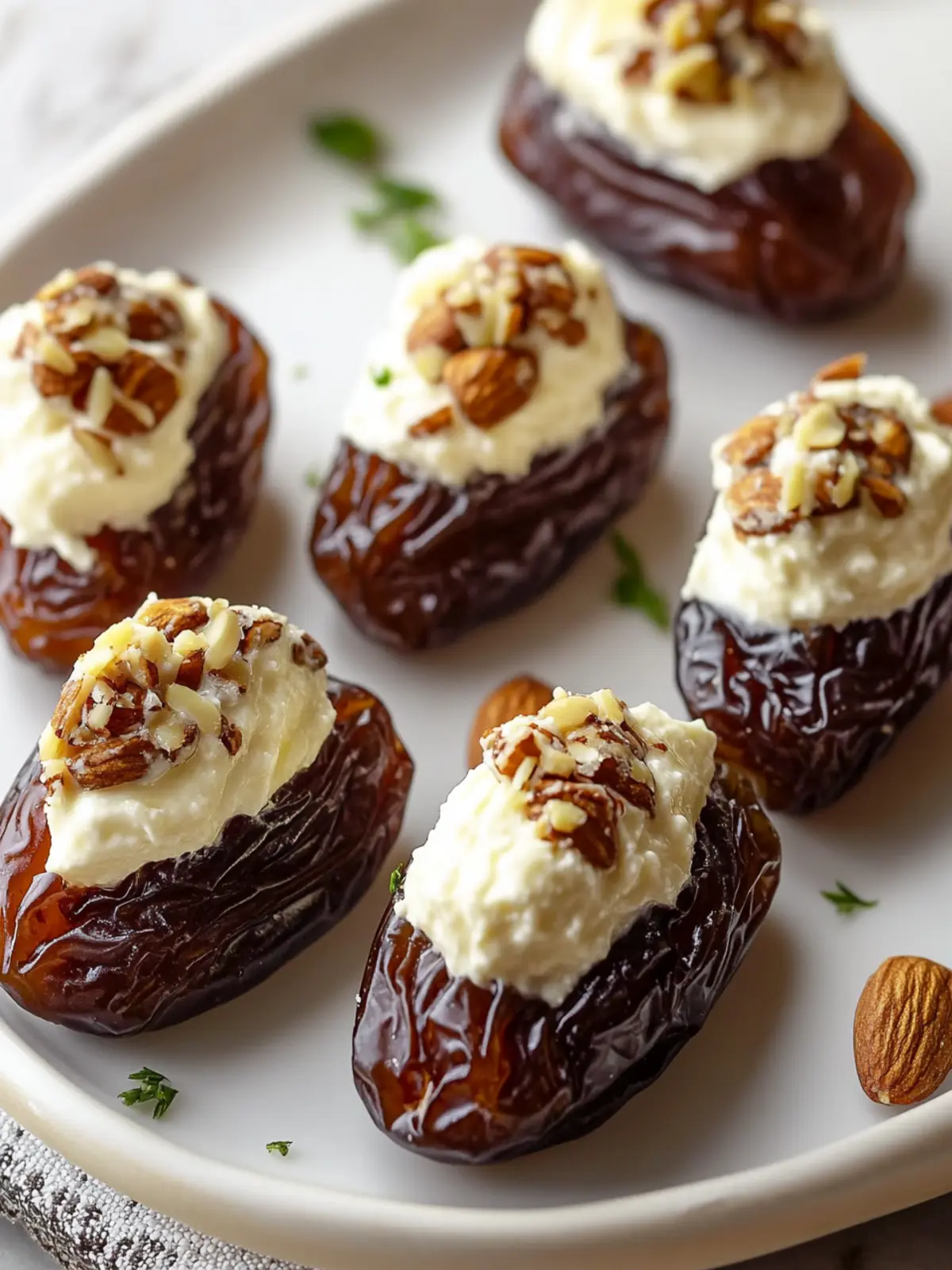Sweet-salty dates with cream cheese almond filling