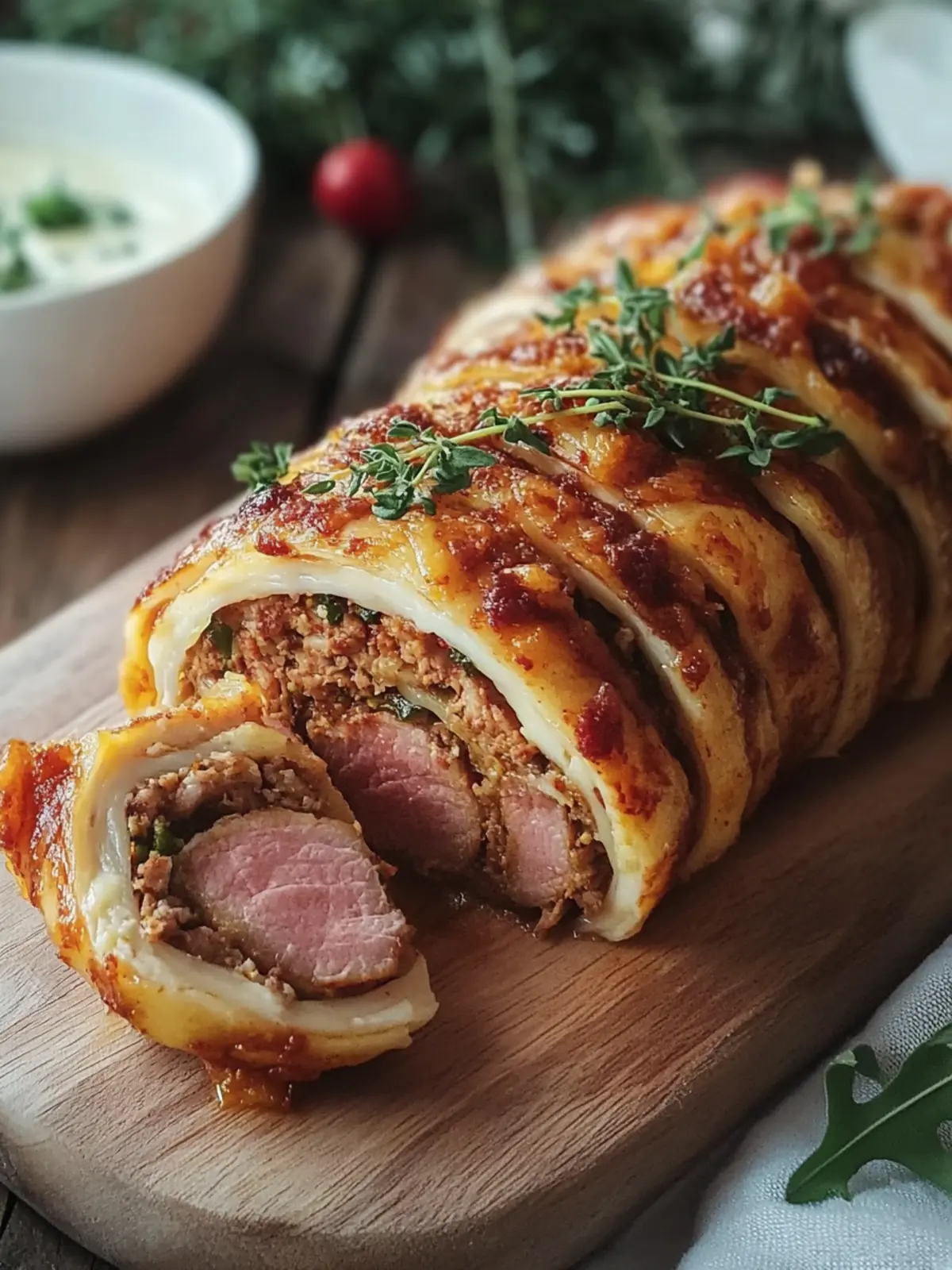 Teig gerollt mit Hackfleisch