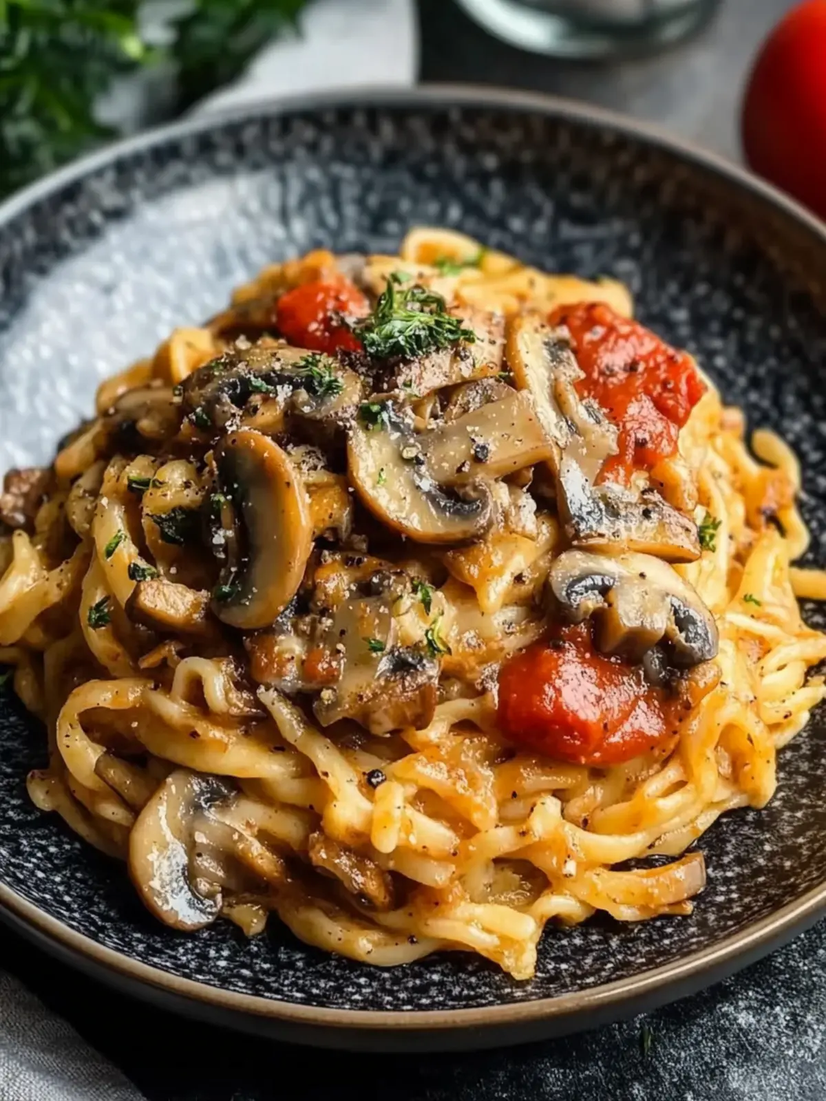 Paprika Spätzle mit Champignons