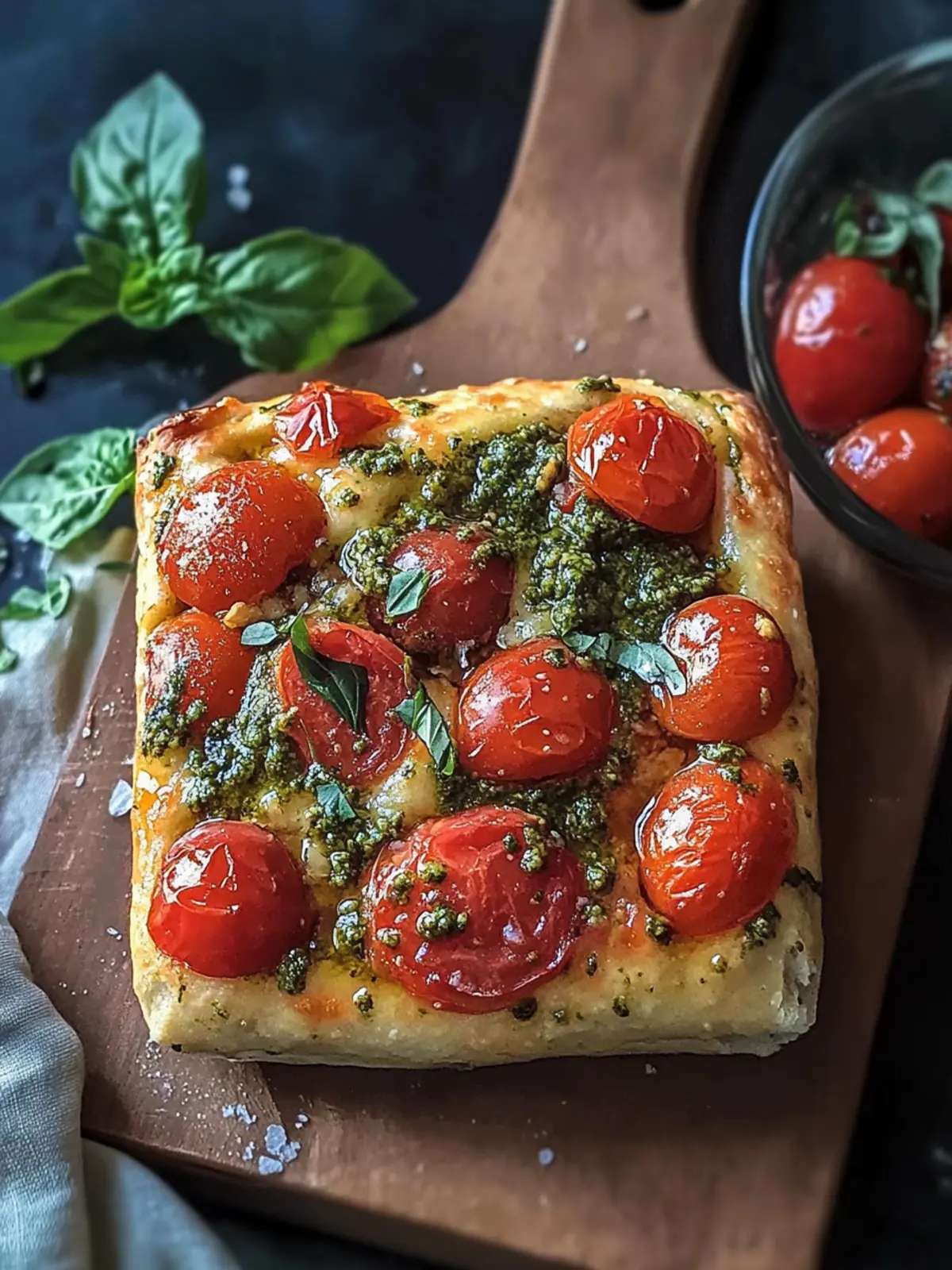 Die beste Focaccia mit Pesto und Tomaten