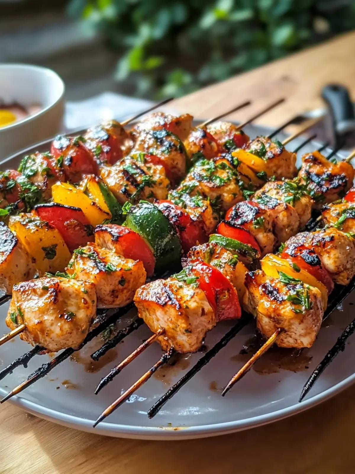 Gegrillte Hähnchenspieße mit Gartenkräuter-Honigmarinade