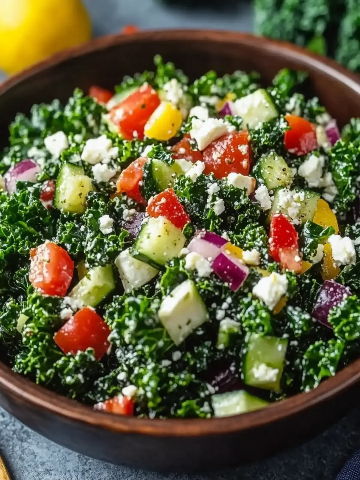 Greek kale salad with lemon olive oil dressing