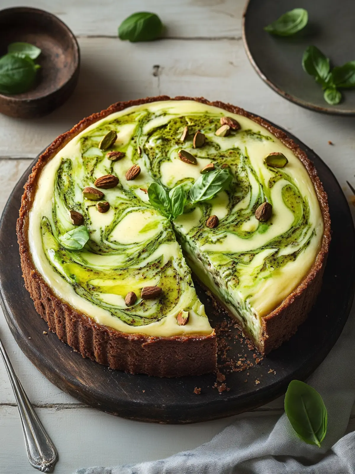 Pistazien-Swirl-Käsekuchen