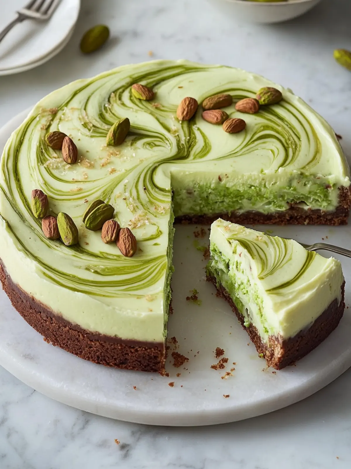 Pistazien-Swirl-Käsekuchen