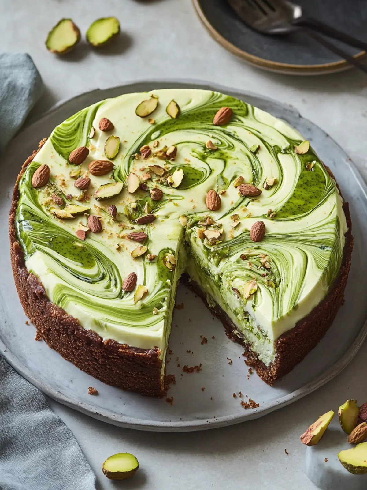 Pistazien-Swirl-Cheesecake