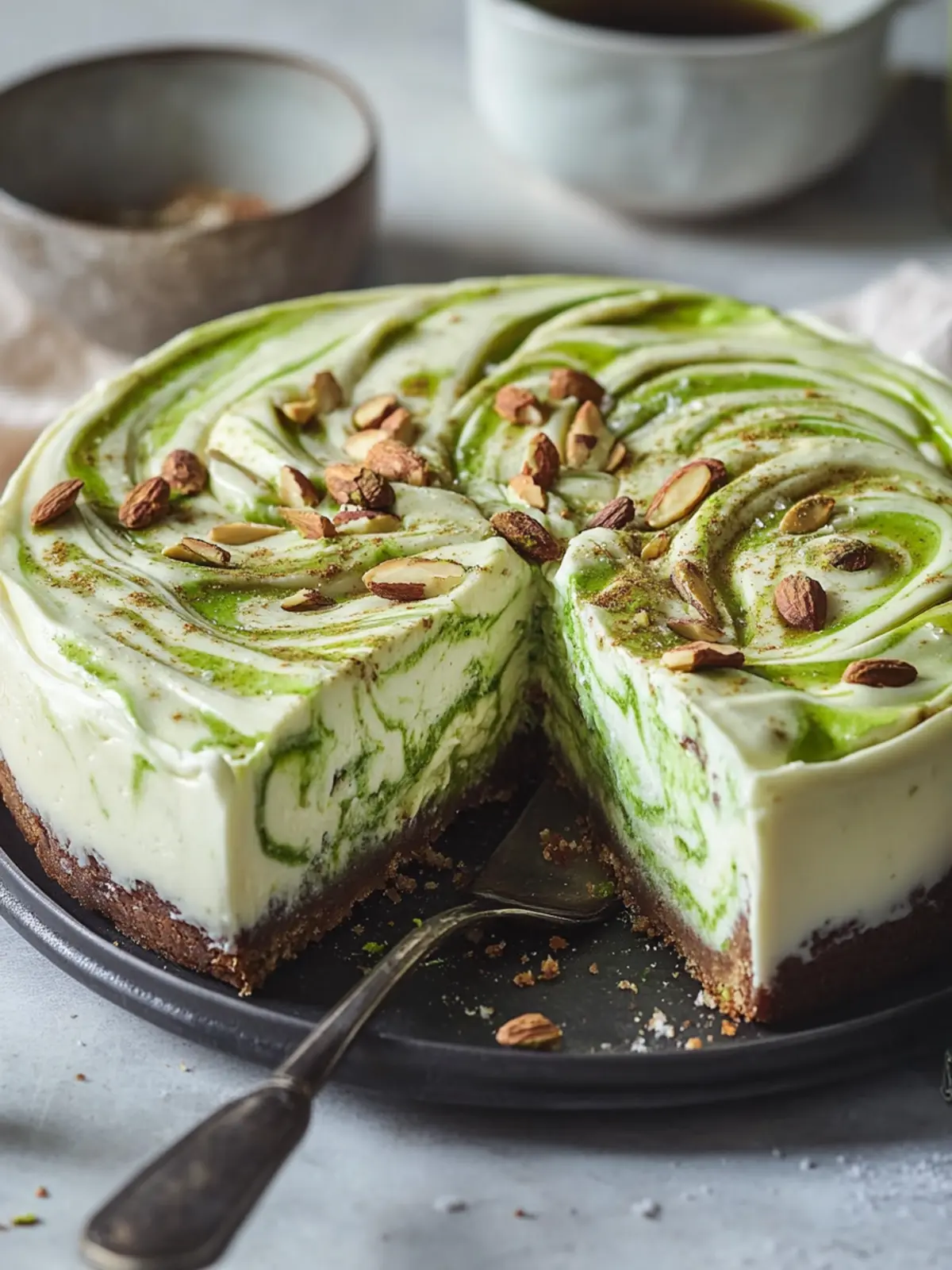 Pistazien-Swirl-Käsekuchen